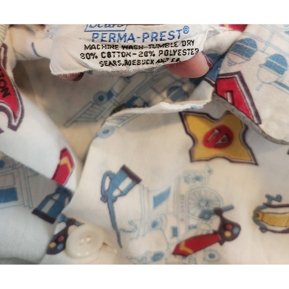 Vintage Sears Boys Long Sleeve Button‎ Up Size 8 AOP Railroad Multi Color GUC - Picture 2 of 6